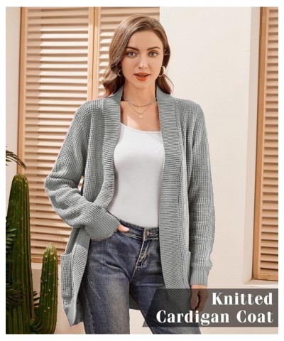 Womens Cardigan Sweaters Long Sleeve Open Front Cable Knit Loose Casual Soft Outwear Coat with Pockets Grey $10.33 Sweaters