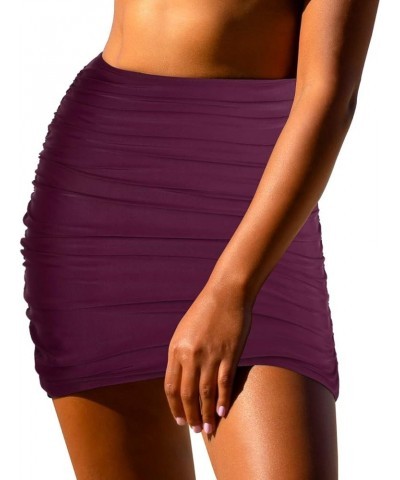 Women's Tummy Control Swim Skirt High Waisted Bathing Suit Skirt Bottoms Ruched Swimsuit Skort Burgundy $16.22 Swimsuits