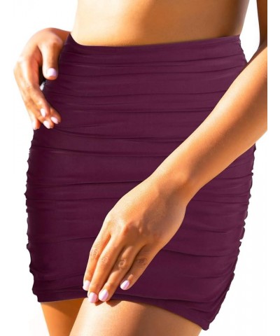 Women's Tummy Control Swim Skirt High Waisted Bathing Suit Skirt Bottoms Ruched Swimsuit Skort Burgundy $16.22 Swimsuits