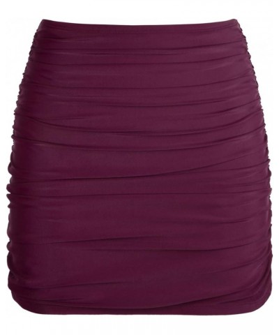 Women's Tummy Control Swim Skirt High Waisted Bathing Suit Skirt Bottoms Ruched Swimsuit Skort Burgundy $16.22 Swimsuits