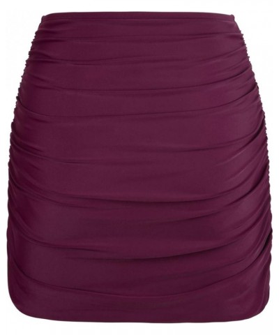 Women's Tummy Control Swim Skirt High Waisted Bathing Suit Skirt Bottoms Ruched Swimsuit Skort Burgundy $16.22 Swimsuits