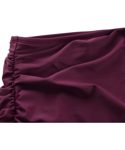 Women's Tummy Control Swim Skirt High Waisted Bathing Suit Skirt Bottoms Ruched Swimsuit Skort Burgundy $16.22 Swimsuits