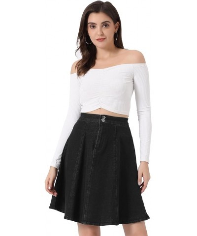 Women's High Waisted A-Line Flared Casual Denim Skirt Black $15.00 Skirts