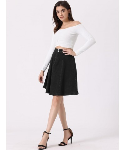 Women's High Waisted A-Line Flared Casual Denim Skirt Black $15.00 Skirts