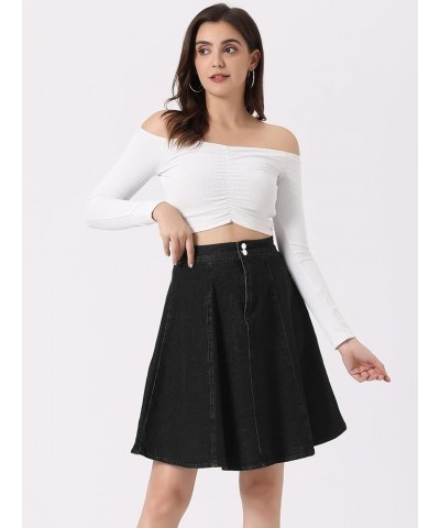 Women's High Waisted A-Line Flared Casual Denim Skirt Black $15.00 Skirts