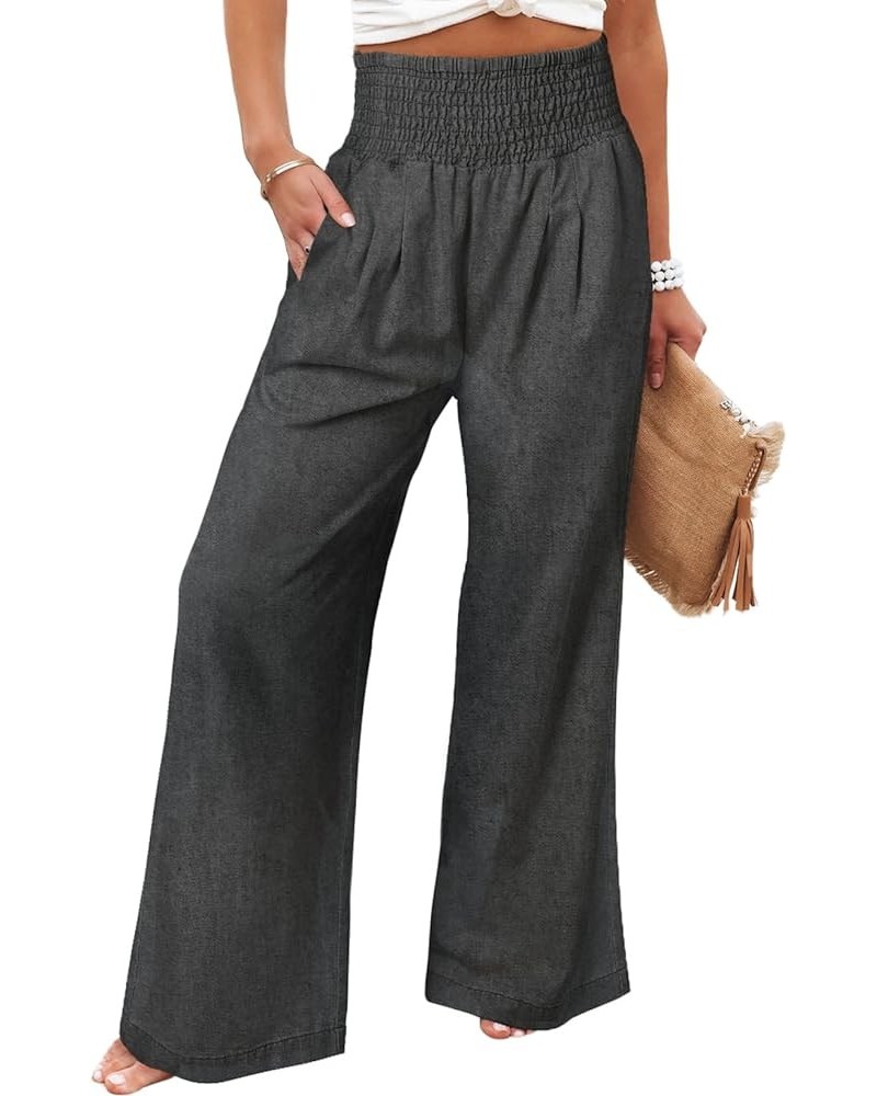 Women Wide Leg Jeans High Waisted Elastic Baggy Denim Palazzo Pants Black $17.84 Jeans