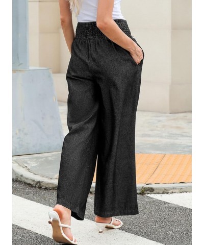 Women Wide Leg Jeans High Waisted Elastic Baggy Denim Palazzo Pants Black $17.84 Jeans