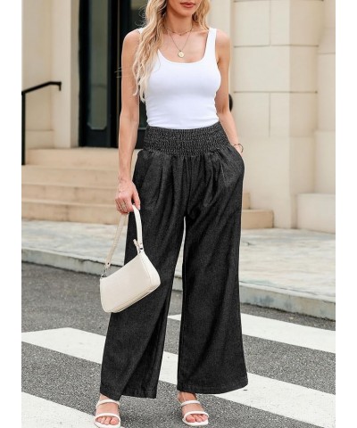 Women Wide Leg Jeans High Waisted Elastic Baggy Denim Palazzo Pants Black $17.84 Jeans