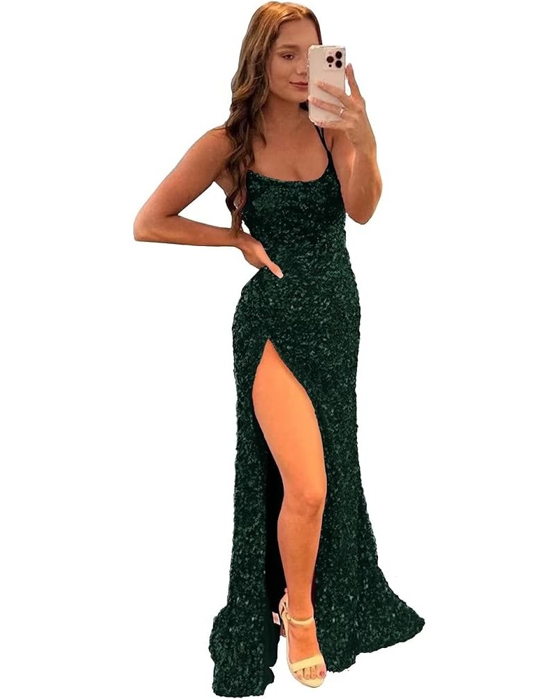 Sparkly Sequin Long Prom Dresses High Slit Sexy Backless Tight Mermaid Party Gown for Women Formal Black Green $32.97 Dresses