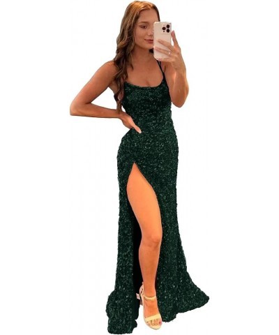 Sparkly Sequin Long Prom Dresses High Slit Sexy Backless Tight Mermaid Party Gown for Women Formal Black Green $32.97 Dresses