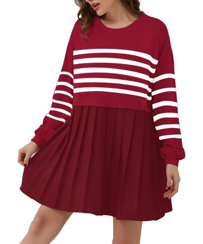 Women Oversized Sweater Dress Long Sleeve Striped Knitted Pullover Tops Loose Crewneck Sweatshirt Mini Dress Red $13.02 Sweaters