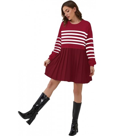 Women Oversized Sweater Dress Long Sleeve Striped Knitted Pullover Tops Loose Crewneck Sweatshirt Mini Dress Red $13.02 Sweaters