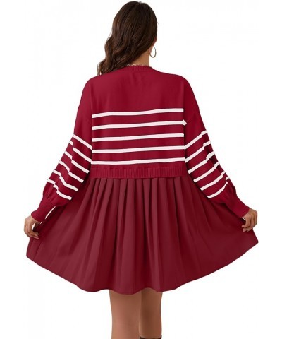 Women Oversized Sweater Dress Long Sleeve Striped Knitted Pullover Tops Loose Crewneck Sweatshirt Mini Dress Red $13.02 Sweaters