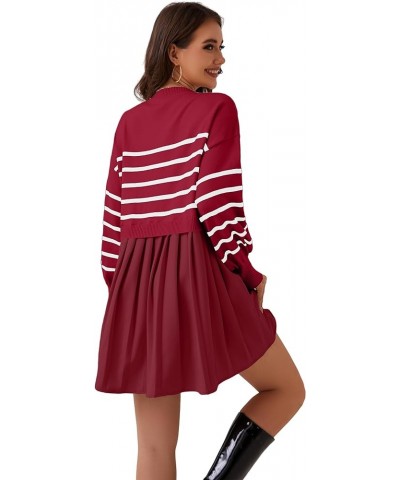 Women Oversized Sweater Dress Long Sleeve Striped Knitted Pullover Tops Loose Crewneck Sweatshirt Mini Dress Red $13.02 Sweaters