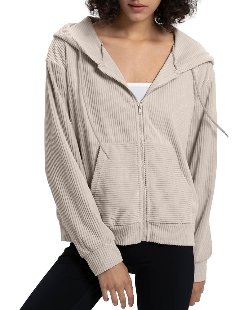 Women's Corduroy Hoodies Sweatshirt Fashion Zip Up Oversized Shacket Jacket with Pockets Light Khaki $16.80 Hoodies & Sweatsh...