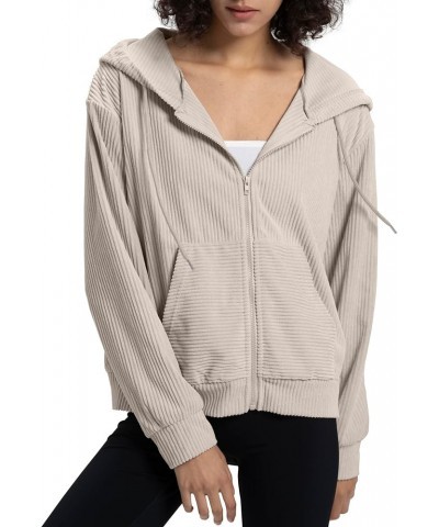 Women's Corduroy Hoodies Sweatshirt Fashion Zip Up Oversized Shacket Jacket with Pockets Light Khaki $16.80 Hoodies & Sweatsh...