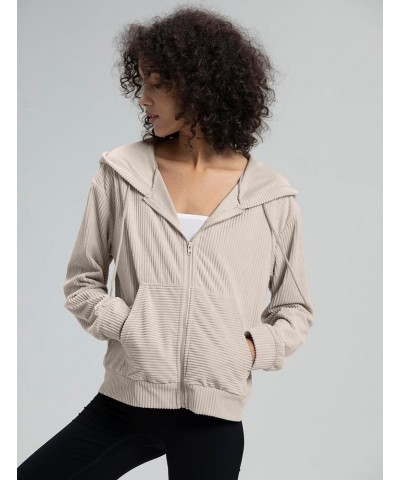 Women's Corduroy Hoodies Sweatshirt Fashion Zip Up Oversized Shacket Jacket with Pockets Light Khaki $16.80 Hoodies & Sweatsh...