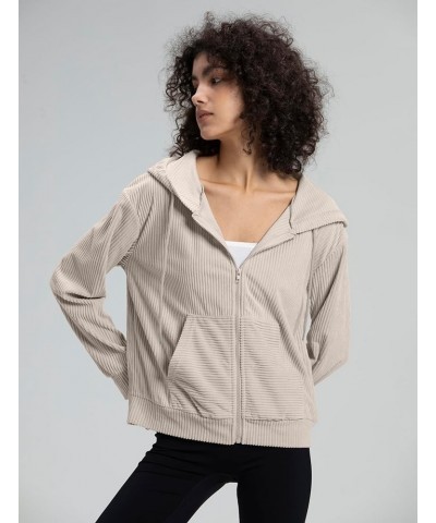 Women's Corduroy Hoodies Sweatshirt Fashion Zip Up Oversized Shacket Jacket with Pockets Light Khaki $16.80 Hoodies & Sweatsh...