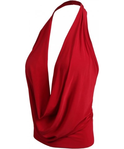 Women's Sexy Lightweight Deep V Neck Low Cut Halter Top & Dress Ykwt07_red $10.00 Tanks