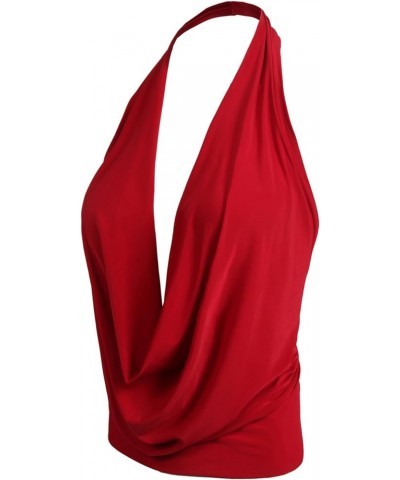 Women's Sexy Lightweight Deep V Neck Low Cut Halter Top & Dress Ykwt07_red $10.00 Tanks