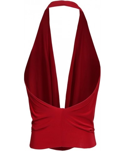 Women's Sexy Lightweight Deep V Neck Low Cut Halter Top & Dress Ykwt07_red $10.00 Tanks