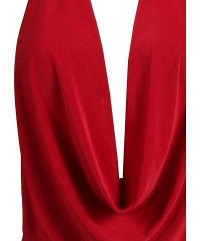 Women's Sexy Lightweight Deep V Neck Low Cut Halter Top & Dress Ykwt07_red $10.00 Tanks