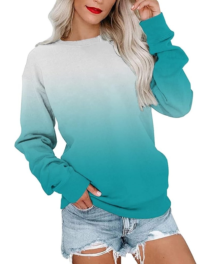 Gradient Color Sweatshirt for Women Long Sleeve Crew Neck Casual Loose Pullover Date Walking Loose Hoodie Tops D-mint Green $...