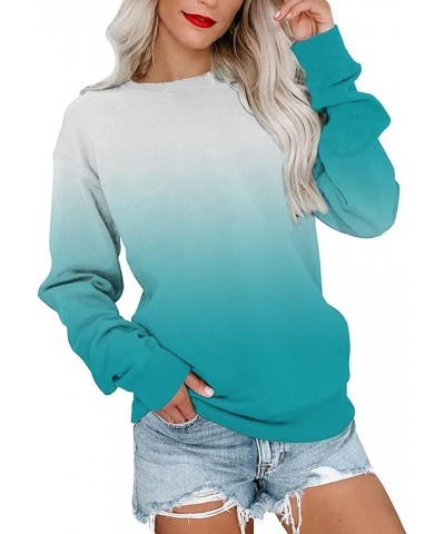 Gradient Color Sweatshirt for Women Long Sleeve Crew Neck Casual Loose Pullover Date Walking Loose Hoodie Tops D-mint Green $...