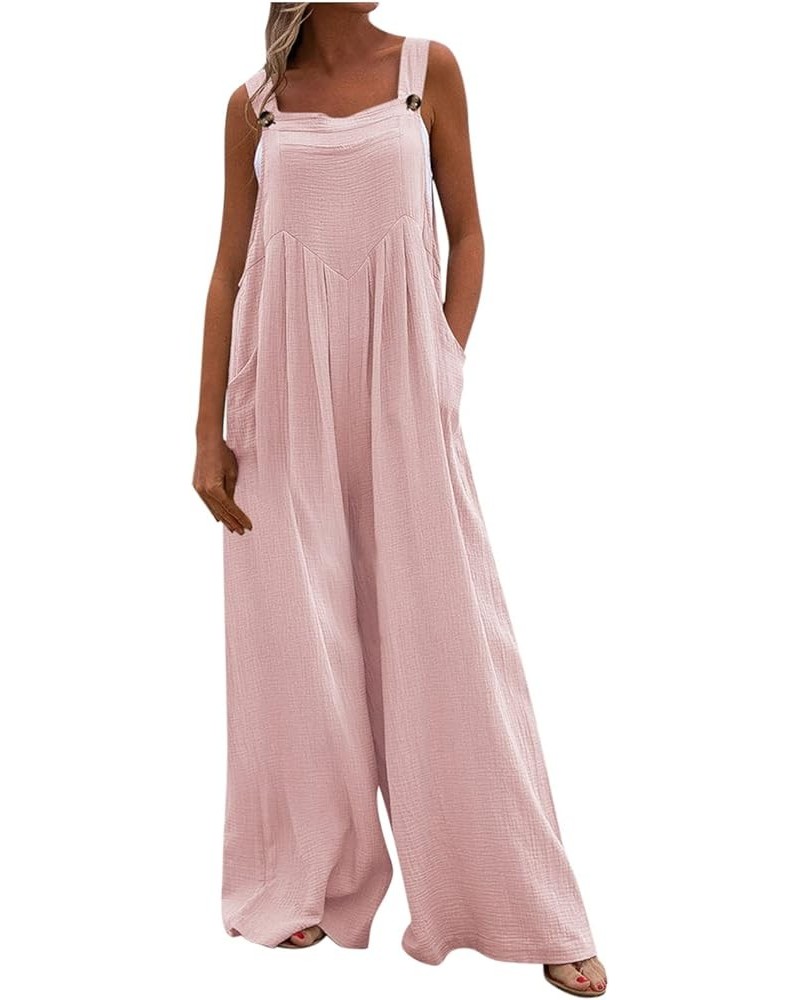 Rompers for Women Dressy, 2023 Summer Casual Wide Leg Jumpsuit Loose Fit Pants Pleated Lounge Overalls Outfits A-pink $14.25 ...