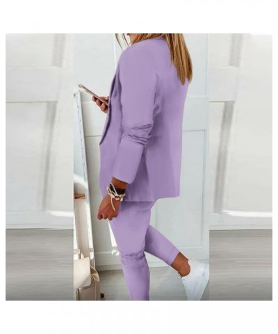 Pants Suit Set for Women Lightweight Open Front Blazer and Drawstring Pants Court Attire Stretchy Business Suits Purple Busin...