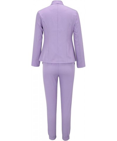 Pants Suit Set for Women Lightweight Open Front Blazer and Drawstring Pants Court Attire Stretchy Business Suits Purple Busin...