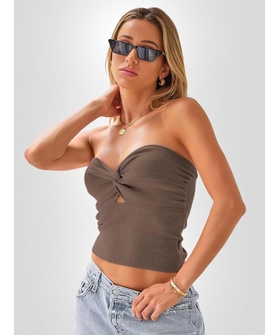 Womens Tube Tops Going Out Cut Out Twist Knot Front Bandeau Ribbed Knit Y2K Strapless Tank Bustier Corset Tops Nutmeg $9.40 T...