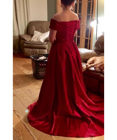 Women's Off The Shoulder Prom Dresses 2023 Long Satin Ball Gown Strapless Formal Evening Dresses with Slit Champagne $39.60 D...