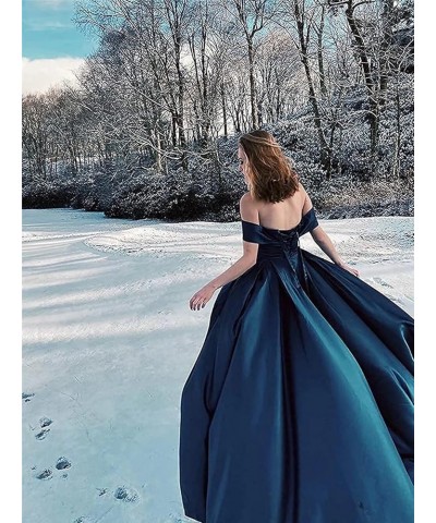 Women's Off The Shoulder Prom Dresses 2023 Long Satin Ball Gown Strapless Formal Evening Dresses with Slit Champagne $39.60 D...