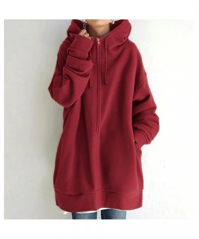 Women Hoodies Essential Lightweight Tops Blouse Elegant Casual Pullover Fall Pullover Tops with Pockets C-red $13.10 Activewear