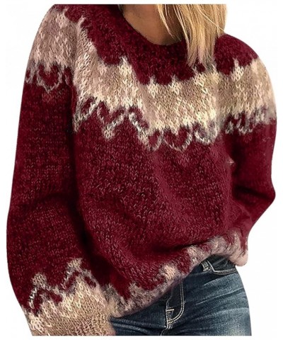 Womens Fashion Sweaters Long Sleeve Lightweight Knit Sweaters Pullover Dressy Casual Loose Oversized Jumper Tops A Wine $8.00...