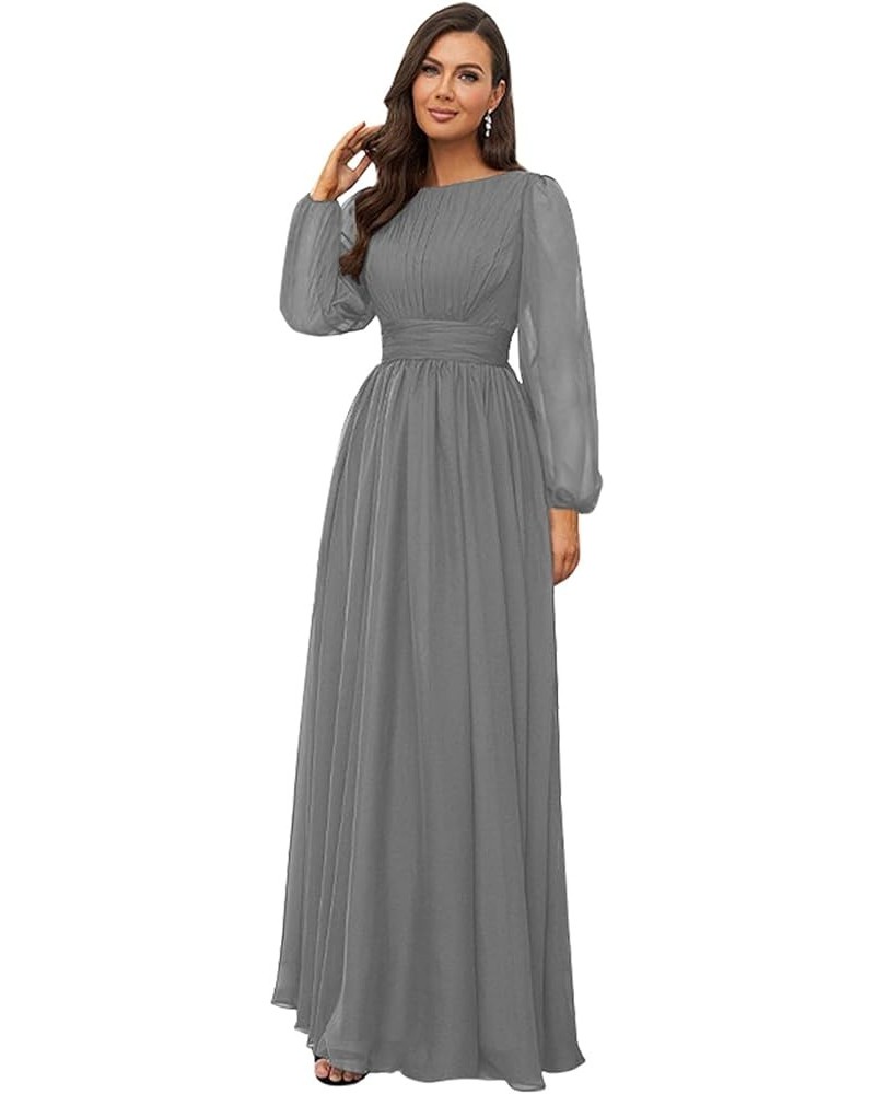 Long Sleeve Bridesmaid Dresses for Wedding Women Chiffon Long Corset Pleated Prom Formal Evening Dress Grey $26.65 Dresses