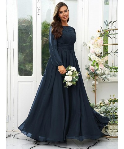 Long Sleeve Bridesmaid Dresses for Wedding Women Chiffon Long Corset Pleated Prom Formal Evening Dress Grey $26.65 Dresses