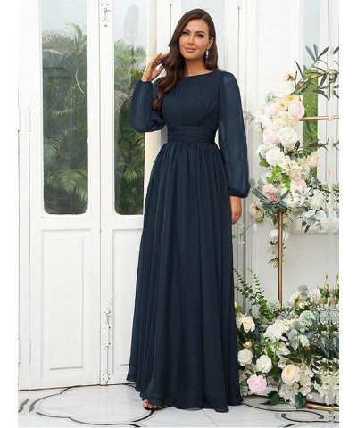 Long Sleeve Bridesmaid Dresses for Wedding Women Chiffon Long Corset Pleated Prom Formal Evening Dress Grey $26.65 Dresses