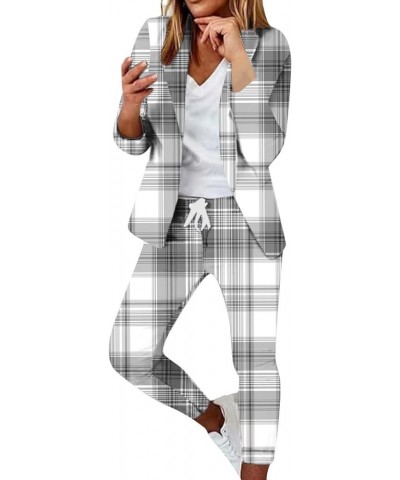 Women's Fall Suit Sets Dressy Casual Outfits Business Work Outfit Two Piece Solid/Plaid Blazer Jacket and Pants Set 06-white ...