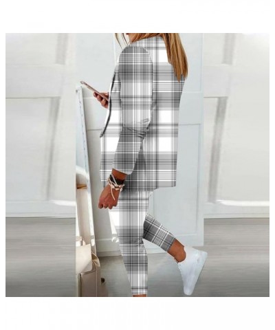 Women's Fall Suit Sets Dressy Casual Outfits Business Work Outfit Two Piece Solid/Plaid Blazer Jacket and Pants Set 06-white ...