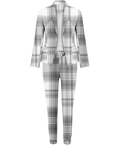 Women's Fall Suit Sets Dressy Casual Outfits Business Work Outfit Two Piece Solid/Plaid Blazer Jacket and Pants Set 06-white ...