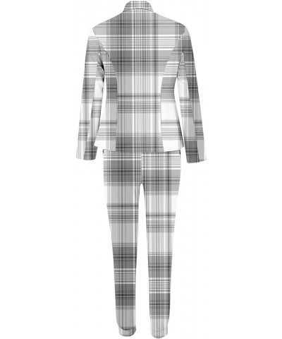 Women's Fall Suit Sets Dressy Casual Outfits Business Work Outfit Two Piece Solid/Plaid Blazer Jacket and Pants Set 06-white ...