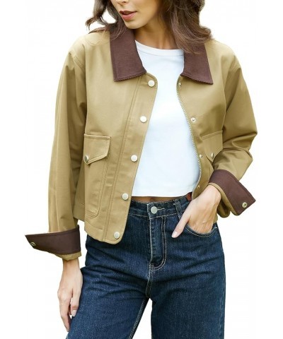 Women's Cropped Utility Jacket Button Down Military Safari Lightweight Anorak Coat with Pockets Khaki $14.99 Jackets