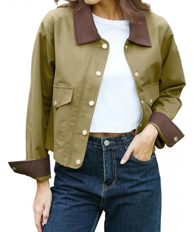 Women's Cropped Utility Jacket Button Down Military Safari Lightweight Anorak Coat with Pockets Khaki $14.99 Jackets