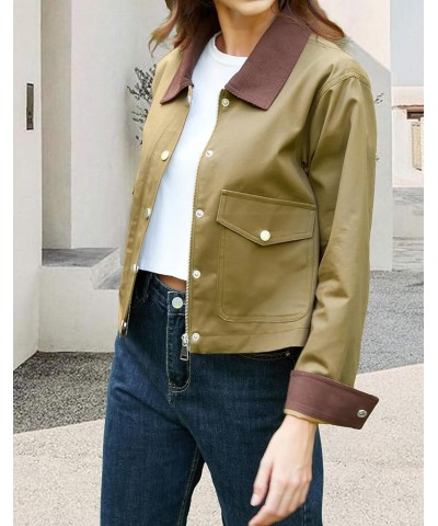 Women's Cropped Utility Jacket Button Down Military Safari Lightweight Anorak Coat with Pockets Khaki $14.99 Jackets