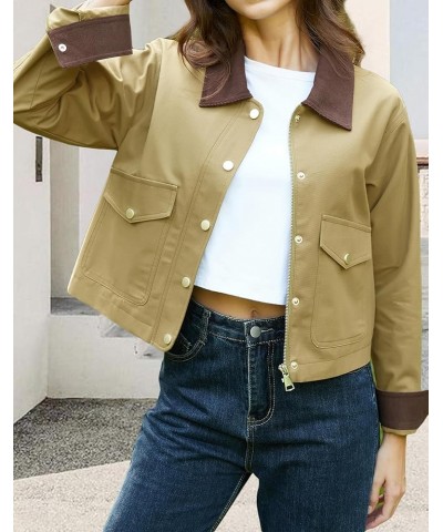 Women's Cropped Utility Jacket Button Down Military Safari Lightweight Anorak Coat with Pockets Khaki $14.99 Jackets