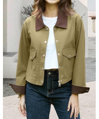 Women's Cropped Utility Jacket Button Down Military Safari Lightweight Anorak Coat with Pockets Khaki $14.99 Jackets