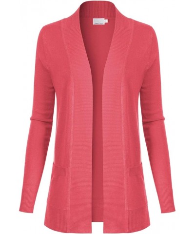 Women's Open Front Long Sleeve Classic Knit Cardigan Pink Coral $11.07 Sweaters