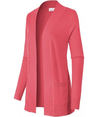 Women's Open Front Long Sleeve Classic Knit Cardigan Pink Coral $11.07 Sweaters